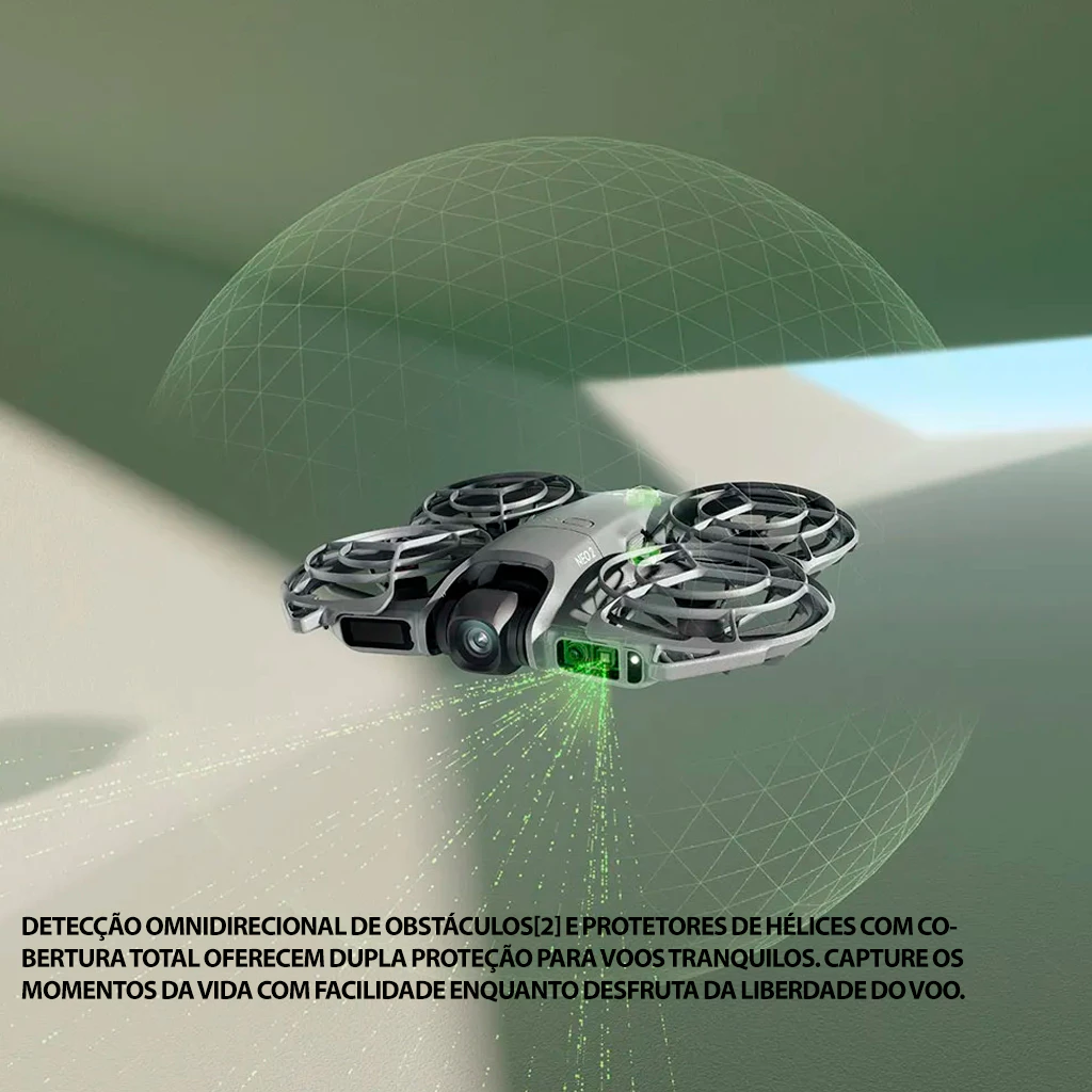 Interface do aplicativo de controle e modos de voo inteligente do Drone Dji Neo 2 Fly.