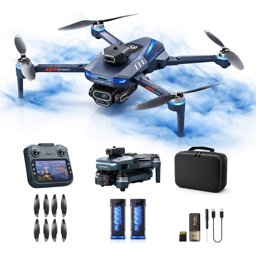 Drone GT8 Profissional 4K dobrável com controle de tela integrada.